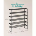 Range-chaussures empilable à 6 niveaux, organisateur de chaussures en métal de 92 cm avec une capacité de 10 kg par niveau, vertical et réversible pour entrée, noir
