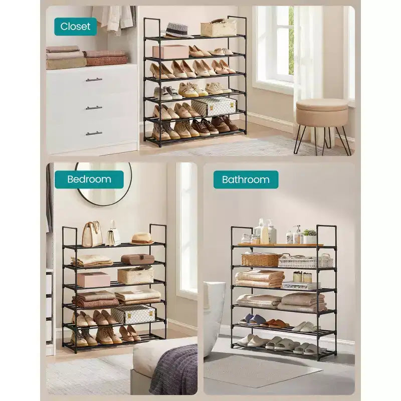 Range-chaussures empilable à 6 niveaux, organisateur de chaussures en métal de 92 cm avec une capacité de 10 kg par niveau, vertical et réversible pour entrée, noir