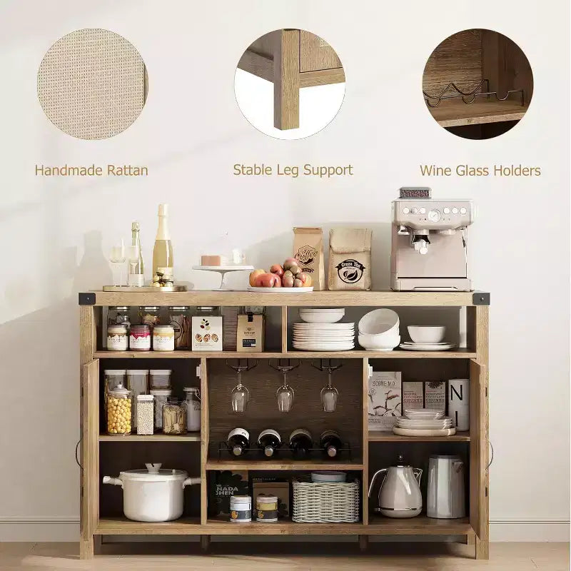 Bahut de ferme avec rangement pour le vin, meuble de rangement et table de bar à café pour la cuisine, la salle à manger, le salon ou l'entrée
