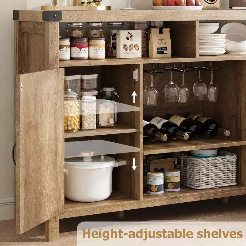 Bahut de ferme avec rangement pour le vin, meuble de rangement et table de bar à café pour la cuisine, la salle à manger, le salon ou l'entrée
