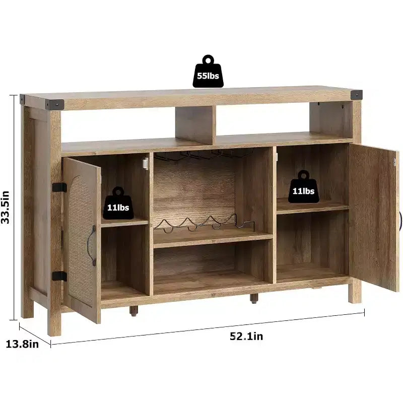 Bahut de ferme avec rangement pour le vin, meuble de rangement et table de bar à café pour la cuisine, la salle à manger, le salon ou l'entrée