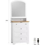Commode à 4 tiroirs Acekool avec miroir, station de recharge et plateau en verre, coiffeuse moderne pour chambre à coucher, salon, entrée