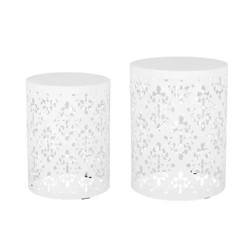 2-Piece Metal Side Table Set - White (As Shown)