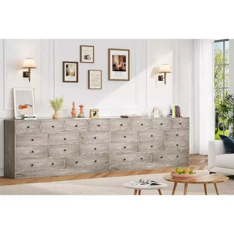 Acekool Commode à 12 tiroirs avec prises de courant, organiseur de rangement en bois de 61 pouces pour chambre à coucher, salon, couloir