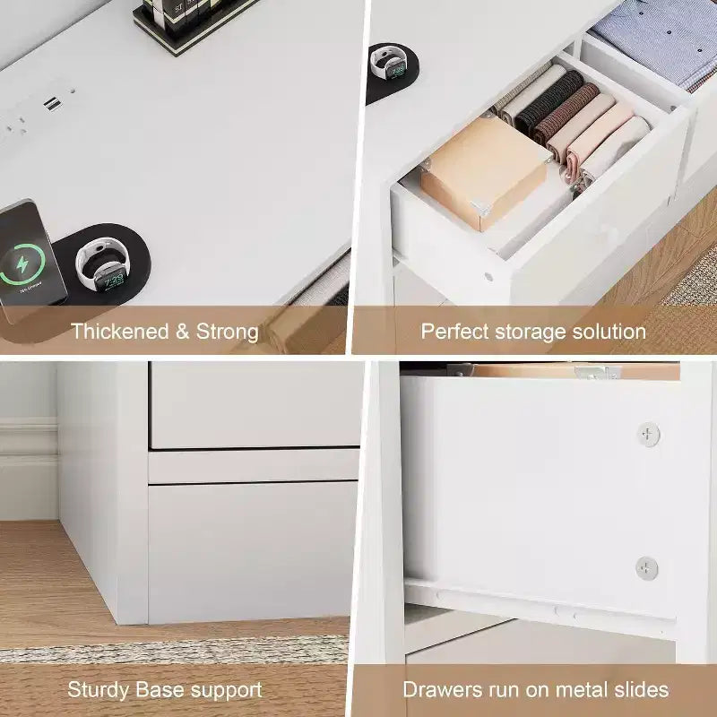 Acekool Commode à 12 tiroirs avec prises de courant, organiseur de rangement en bois de 61 pouces pour chambre à coucher, salon, couloir