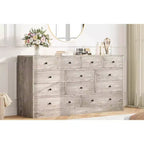 Acekool Commode à 12 tiroirs avec prises de courant, organiseur de rangement en bois de 61 pouces pour chambre à coucher, salon, couloir