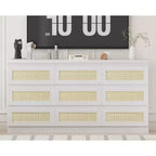 Acekool Commode à 9 tiroirs en rotin avec station de recharge, organisateur de commode de style ferme pour chambre, salon, couloir