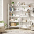 Étagère d'angle robuste à 5 niveaux avec cadre en métal, fonction convertible et 4 crochets, conçue pour durer dans le salon, la chambre ou le bureau à domicile.