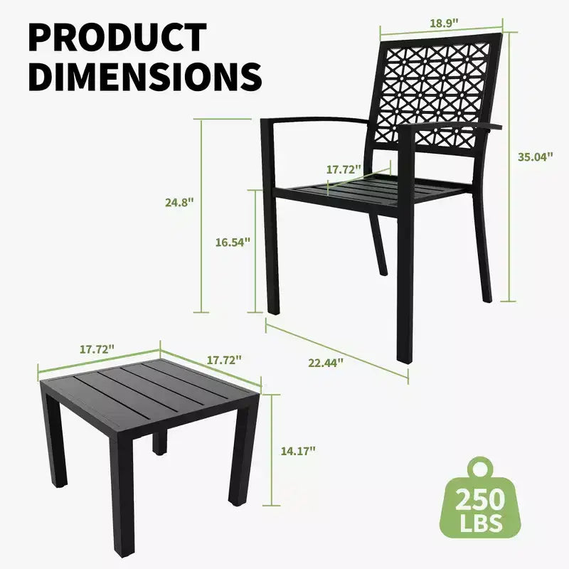 Ensemble de bistro 3 pièces pour patio, mobilier de jardin avec table basse, salon de conversation pour balcon d'appartement, arrière-cour, porche