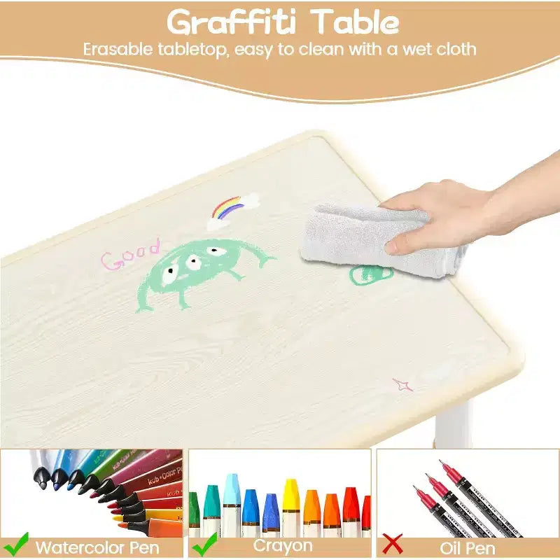 Ensemble Table et 6 Chaises pour Enfants, Table pour Tout-Petits Réglable en Hauteur, Plateau Anti-Graffiti, Table d'Étude pour Enfants pour 6 Enfants, pour la Maison, la Garderie, la Maternelle, pour les 2-10 Ans