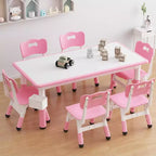 Ensemble Table et 6 Chaises pour Enfants, Table pour Tout-Petits Réglable en Hauteur, Plateau Anti-Graffiti, Table d'Étude pour Enfants pour 6 Enfants, pour la Maison, la Garderie, la Maternelle, pour les 2-10 Ans
