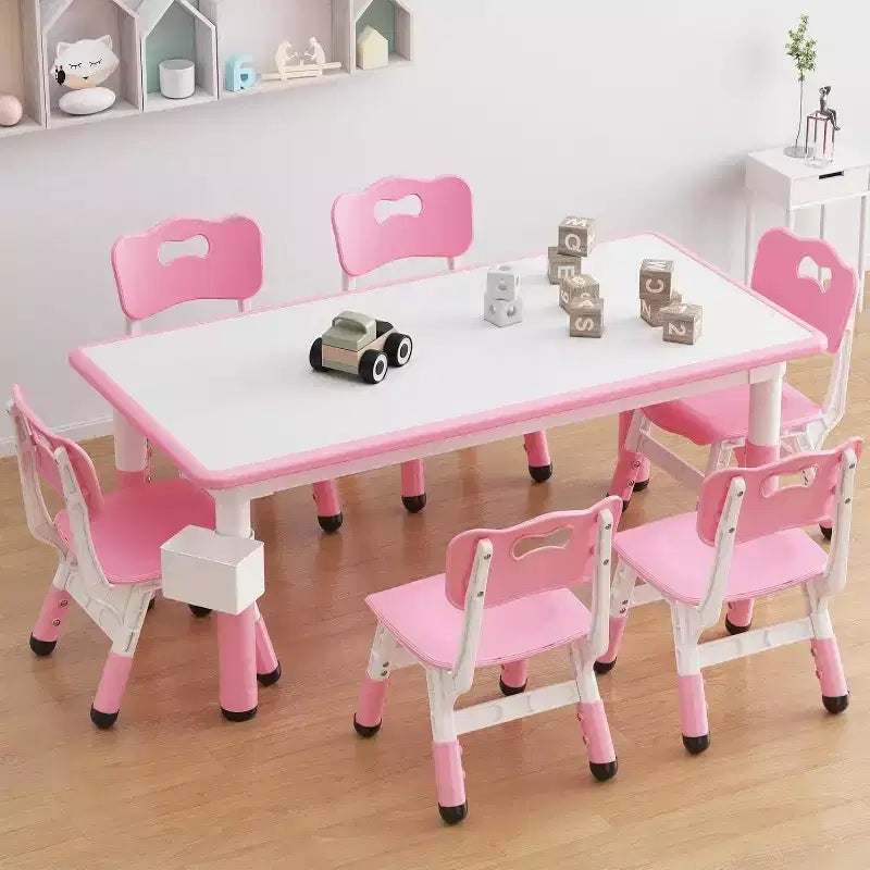 Ensemble Table et 6 Chaises pour Enfants, Table pour Tout-Petits Réglable en Hauteur, Plateau Anti-Graffiti, Table d'Étude pour Enfants pour 6 Enfants, pour la Maison, la Garderie, la Maternelle, pour les 2-10 Ans