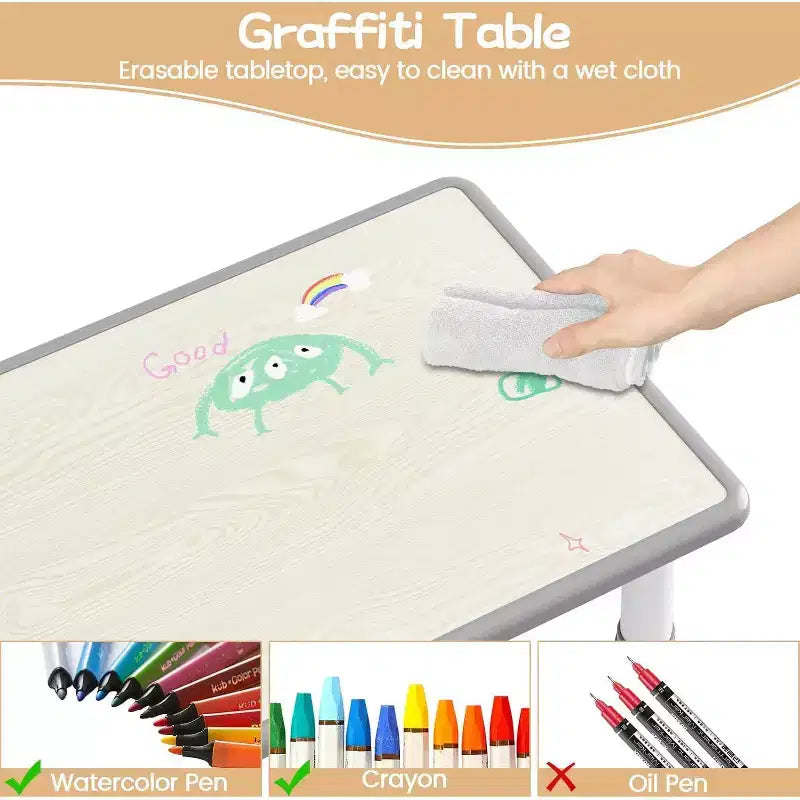 Ensemble Table et 6 Chaises pour Enfants, Table pour Tout-Petits Réglable en Hauteur, Plateau Anti-Graffiti, Table d'Étude pour Enfants pour 6 Enfants, pour la Maison, la Garderie, la Maternelle, pour les 2-10 Ans