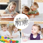 Ensemble Table et 6 Chaises pour Enfants, Table pour Tout-Petits Réglable en Hauteur, Plateau Anti-Graffiti, Table d'Étude pour Enfants pour 6 Enfants, pour la Maison, la Garderie, la Maternelle, pour les 2-10 Ans