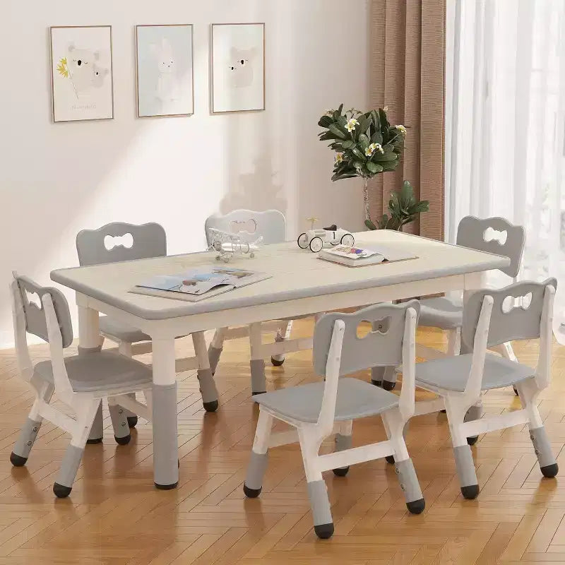 Ensemble Table et 6 Chaises pour Enfants, Table pour Tout-Petits Réglable en Hauteur, Plateau Anti-Graffiti, Table d'Étude pour Enfants pour 6 Enfants, pour la Maison, la Garderie, la Maternelle, pour les 2-10 Ans