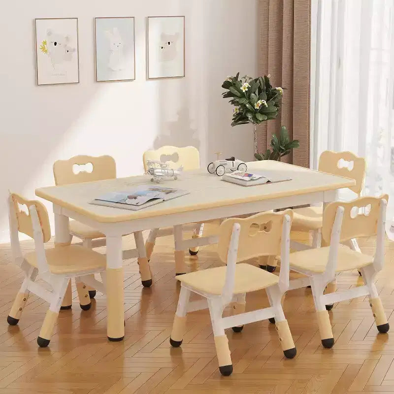 Ensemble Table et 6 Chaises pour Enfants, Table pour Tout-Petits Réglable en Hauteur, Plateau Anti-Graffiti, Table d'Étude pour Enfants pour 6 Enfants, pour la Maison, la Garderie, la Maternelle, pour les 2-10 Ans
