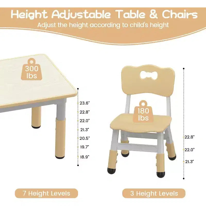 Ensemble Table et 6 Chaises pour Enfants, Table pour Tout-Petits Réglable en Hauteur, Plateau Anti-Graffiti, Table d'Étude pour Enfants pour 6 Enfants, pour la Maison, la Garderie, la Maternelle, pour les 2-10 Ans