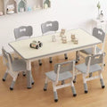 Kids Table and 6 Chairs Set,Height Adjustable Toddler Table,Graffiti Desktop, Children Study Table for 6 for Home Daycare Preschool for Ages 2-10