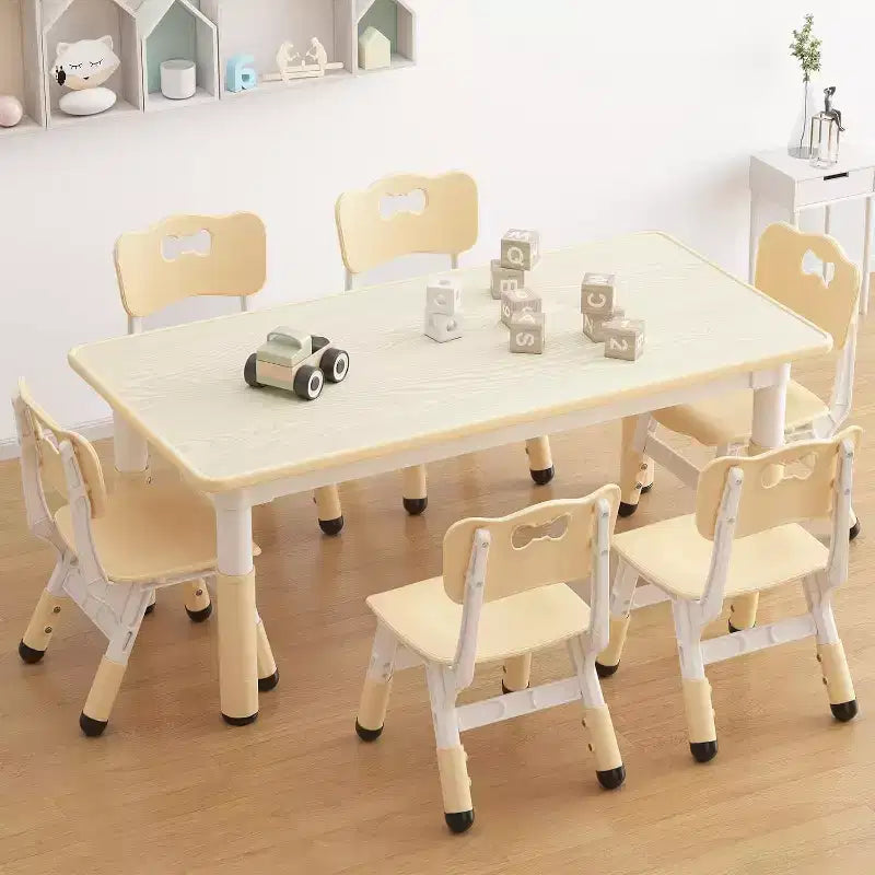 Ensemble Table et 6 Chaises pour Enfants, Table pour Tout-Petits Réglable en Hauteur, Plateau Anti-Graffiti, Table d'Étude pour Enfants pour 6 Enfants, pour la Maison, la Garderie, la Maternelle, pour les 2-10 Ans