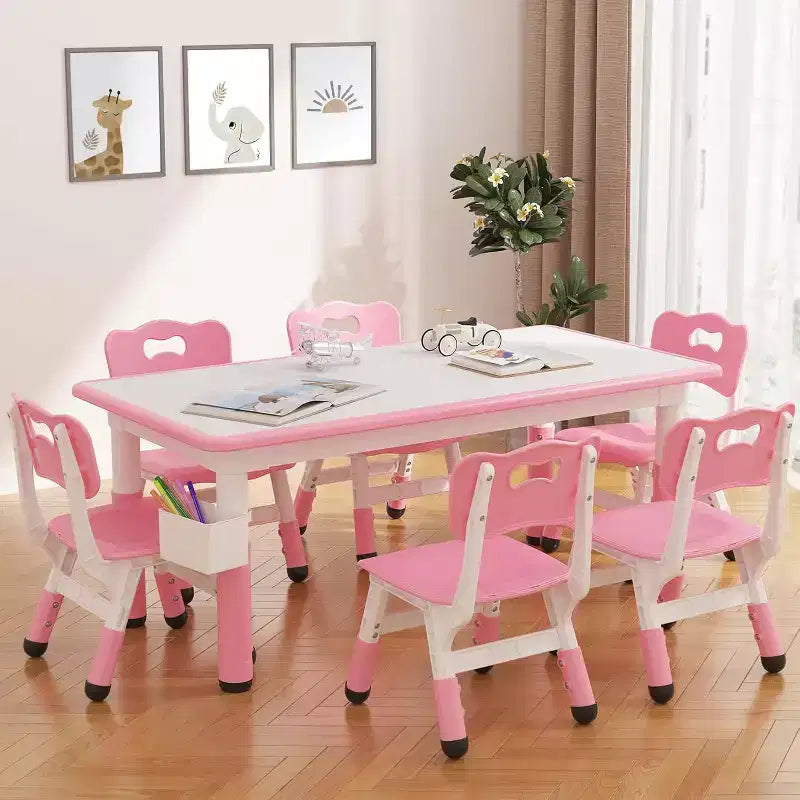 Ensemble Table et 6 Chaises pour Enfants, Table pour Tout-Petits Réglable en Hauteur, Plateau Anti-Graffiti, Table d'Étude pour Enfants pour 6 Enfants, pour la Maison, la Garderie, la Maternelle, pour les 2-10 Ans