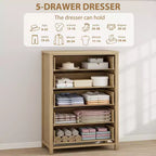 Commode en rotin pour chambre à coucher avec 5 tiroirs, commode haute de 114 cm avec grands tiroirs et grand meuble de rangement pour vêtements, commode en bois pour chambre à coucher, meuble TV