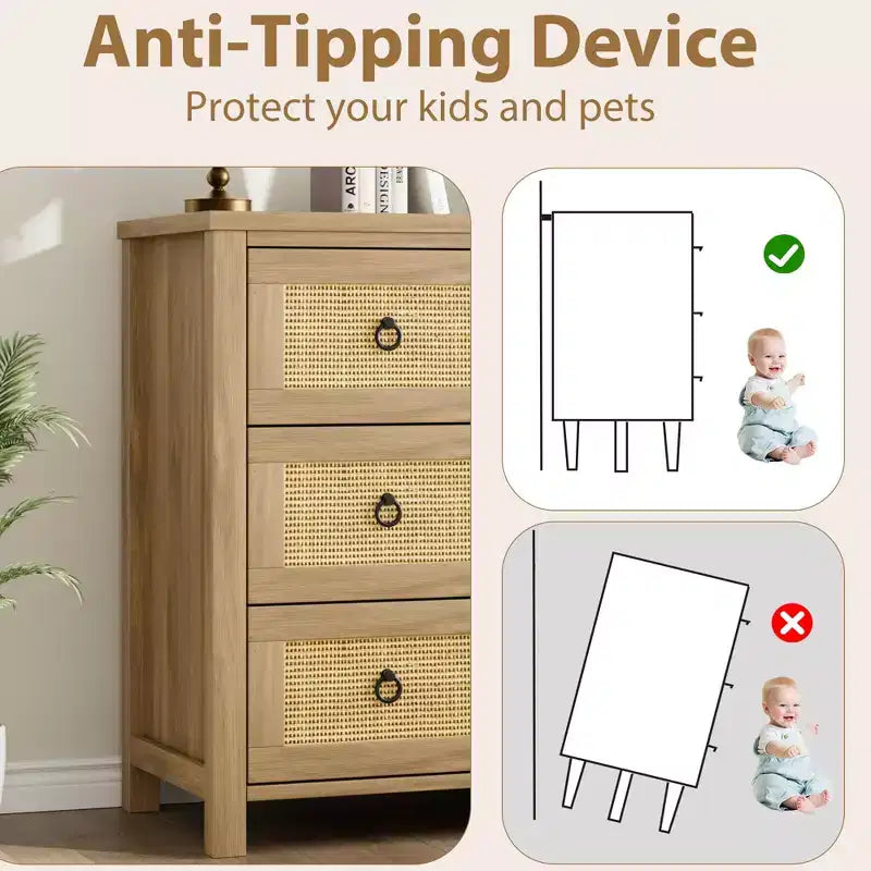 Commode en rotin pour chambre à coucher avec 5 tiroirs, commode haute de 114 cm avec grands tiroirs et grand meuble de rangement pour vêtements, commode en bois pour chambre à coucher, meuble TV