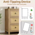 Commode en rotin pour chambre à coucher avec 5 tiroirs, commode haute de 114 cm avec grands tiroirs et grand meuble de rangement pour vêtements, commode en bois pour chambre à coucher, meuble TV