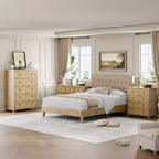 Commode en rotin pour chambre à coucher avec 5 tiroirs, commode haute de 114 cm avec grands tiroirs et grand meuble de rangement pour vêtements, commode en bois pour chambre à coucher, meuble TV