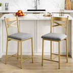 Lot de 2 tabourets de bar, tabourets de bar hauteur comptoir avec repose-pieds et dossier, chaises de bar modernes rembourrées, tabourets de bar en métal pour comptoir de cuisine, îlot