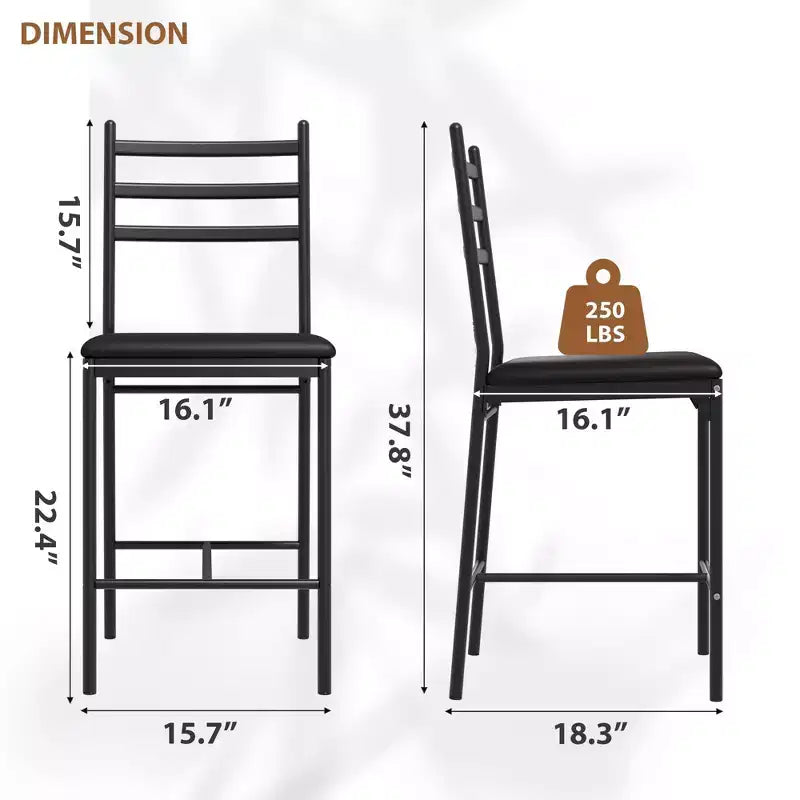 Lot de 2 tabourets de bar, tabourets de bar hauteur comptoir avec repose-pieds et dossier, chaises de bar modernes rembourrées, tabourets de bar en métal pour comptoir de cuisine, îlot
