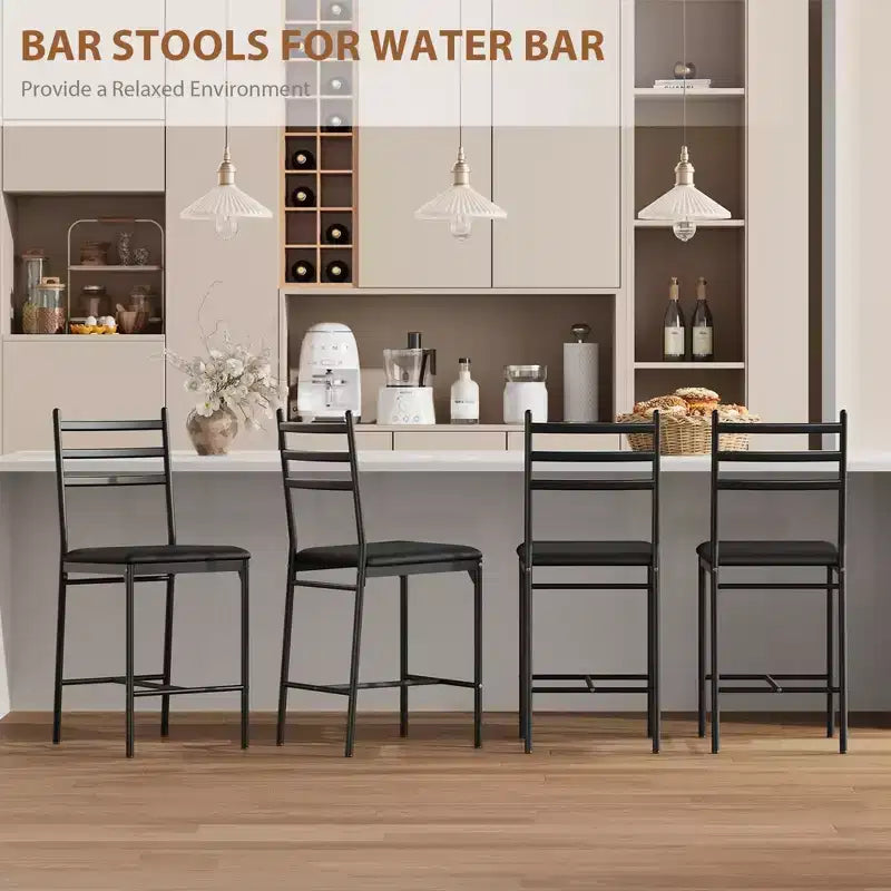 Lot de 2 tabourets de bar, tabourets de bar hauteur comptoir avec repose-pieds et dossier, chaises de bar modernes rembourrées, tabourets de bar en métal pour comptoir de cuisine, îlot