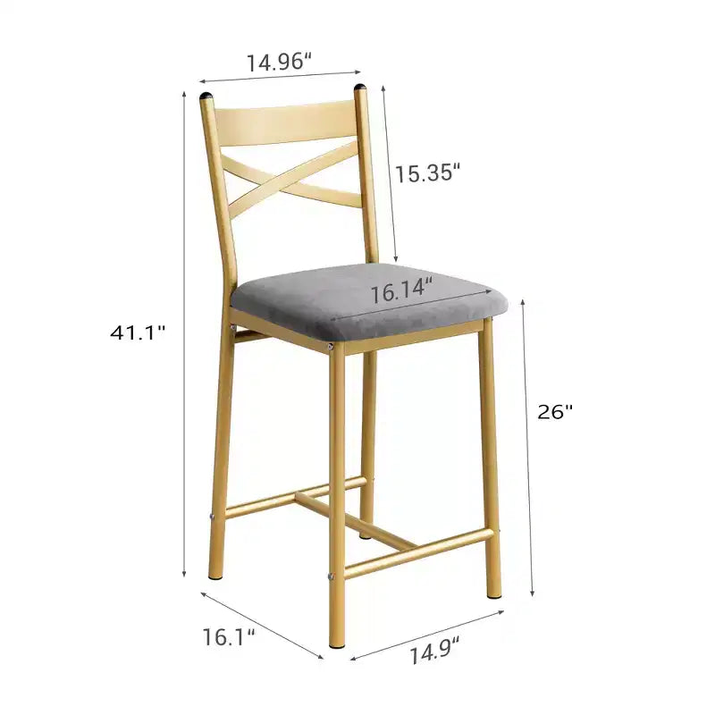 Lot de 2 tabourets de bar, tabourets de bar hauteur comptoir avec repose-pieds et dossier, chaises de bar modernes rembourrées, tabourets de bar en métal pour comptoir de cuisine, îlot