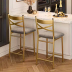 Lot de 2 tabourets de bar, tabourets de bar hauteur comptoir avec repose-pieds et dossier, chaises de bar modernes rembourrées, tabourets de bar en métal pour comptoir de cuisine, îlot