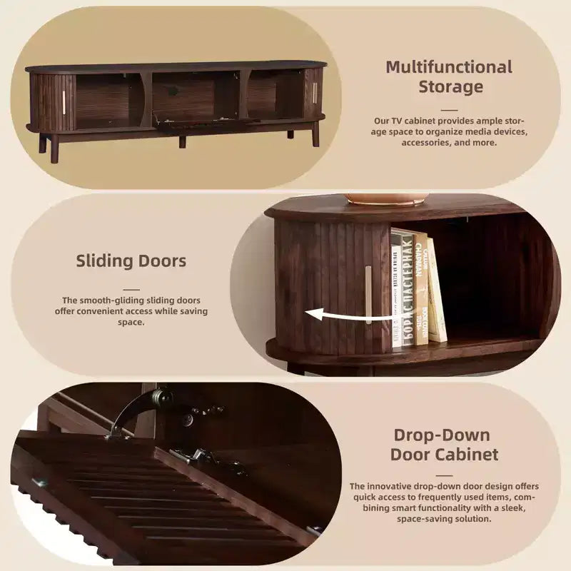 MAYEERTY Meuble TV de Ferme Moderne pour TV de 75 Pouces, Meuble TV en Bois avec Armoire de Rangement, Console TV pour Salon