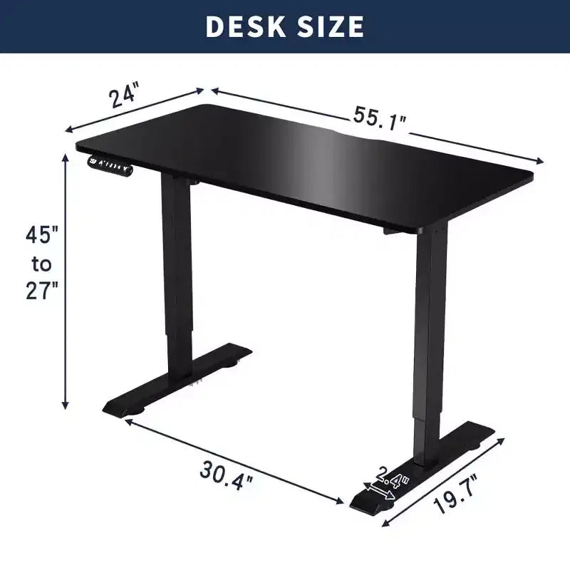 MAYEERTY Bureau debout électrique réglable en hauteur pour la maison et le bureau, Table d'ordinateur moderne de luxe, Bureau élévateur 55, Noir