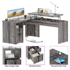 Besiost Bureau d'ordinateur à plateau relevable de 56 pouces avec tiroirs et prises de courant, Plateau relevable