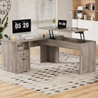 Besiost Bureau d'ordinateur à plateau relevable de 56 pouces avec tiroirs et prises de courant, Plateau relevable