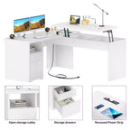 Besiost Bureau d'ordinateur à plateau relevable de 56 pouces avec tiroirs et prises de courant, Plateau relevable
