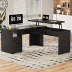 Besiost Bureau d'ordinateur à plateau relevable de 56 pouces avec tiroirs et prises de courant, Plateau relevable