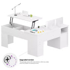 Besiost Bureau d'ordinateur à plateau relevable de 56 pouces avec tiroirs et prises de courant, Plateau relevable