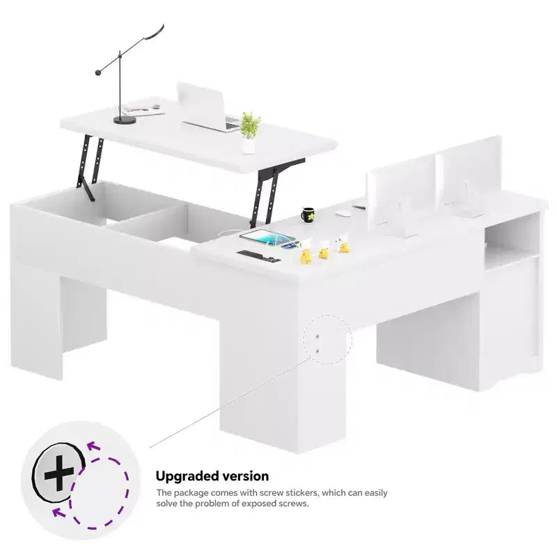 Besiost Bureau d'ordinateur à plateau relevable de 56 pouces avec tiroirs et prises de courant, Plateau relevable