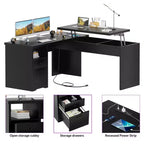 Besiost Bureau d'ordinateur à plateau relevable de 56 pouces avec tiroirs et prises de courant, Plateau relevable