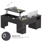 Besiost Bureau d'ordinateur à plateau relevable de 56 pouces avec tiroirs et prises de courant, Plateau relevable