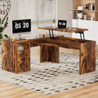 Besiost Bureau d'ordinateur à plateau relevable de 56 pouces avec tiroirs et prises de courant, Plateau relevable
