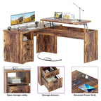 Besiost Bureau d'ordinateur à plateau relevable de 56 pouces avec tiroirs et prises de courant, Plateau relevable
