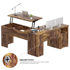 Besiost Bureau d'ordinateur à plateau relevable de 56 pouces avec tiroirs et prises de courant, Plateau relevable