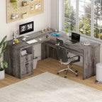 Besiost Bureau d'ordinateur à plateau relevable de 56 pouces avec tiroirs et prises de courant, Plateau relevable