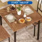 Ensemble table à manger et 2 chaises avec pieds réglables, table carrée rustique en bois 3 pièces et 2 chaises avec casier à vin sous la table pour