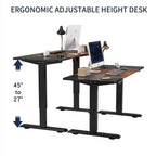 MAYEERTY Bureau assis-debout électrique à hauteur réglable avec double poutre et moteur unique de 55", cadre de bureau pour la maison et le bureau avec plateau en tranches, noir et marron