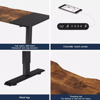 MAYEERTY Bureau assis-debout électrique à hauteur réglable avec double poutre et moteur unique de 55", cadre de bureau pour la maison et le bureau avec plateau en tranches, noir et marron